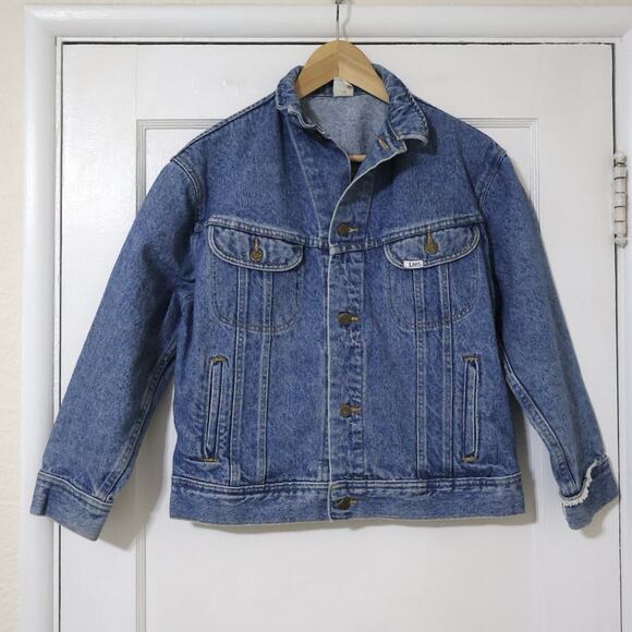 Vintage Lee Denim Jacket Size S/L Made in USA Rigid Denim No Stretch 90s - Picture 1 of 9